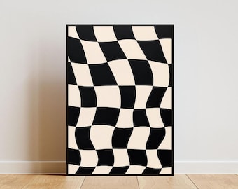 Black Checkered Poster, Abstract Wall Art, Geometric Print, Retro Poster, Trendy Poster, Pattern Art, Checkerboard Print, Aesthetic Wall Art