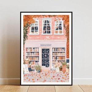 Buchladen Poster, Herbst Druck, Buchladen Wandkunst, Buch Kunst Poster, Bibliothek Druck, Buchladen, Buch Wand Kunst, Vintage Poster, Pastell Kunst