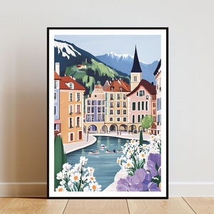 Annecy Poster, Annecy Print, Annecy Wall Art, Travel Poster, France Print, Annecy France Poster, French Wall Art, Pastel Art, Annecy Decor