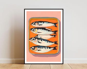 Poster di sardine in scatola, arte murale di sardine, poster di pesce, stampa di sardine, poster di frutti di mare, poster di sardine, stampa di pesce, stampa di sardine in scatola