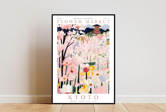 Kyoto Flower Market Poster, Kyoto Poster, Flower Market Print, Flower Wall Art, Botanical Poster, Floral Wall Art, Cherry Blossom Poster