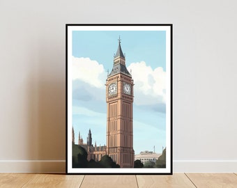 Póster del Big Ben, Impresión del Big Ben, Arte mural de Londres, Póster de viaje, Impresión de Londres, Londres, Inglaterra, Arte mural del Big Ben, Arte pastel, Reino Unido, Arte británico
