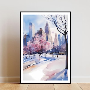 Central Park Poster, New York Print, America Wall Art, New York Art, Central Park USA, Empire State Building Print, Central Park Watercolour