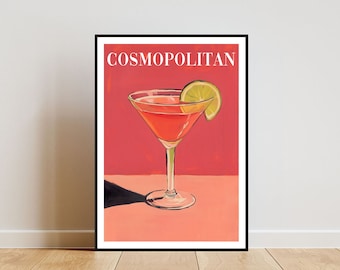 Cosmopolitan Poster, Kitchen Print, Alcohol Wall Art, Cocktail Print, Cosmopolitan Cocktail Print, Kitchen Poster, Cocktail Bar Poster