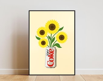 Diet Coke Poster, Trendy Wall Art, Quirky Art, Bathroom Kitchen Bedroom Decor, Minimalist Wall Art, Cute Sunflower Print, Retro Vintage Art