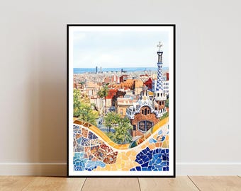 Barcelona Poster, Barcelona Print, Spain Wall Art, Travel Poster, Spain Print, Barcelona Watercolour, Barcelona Spain Art, European Wall Art