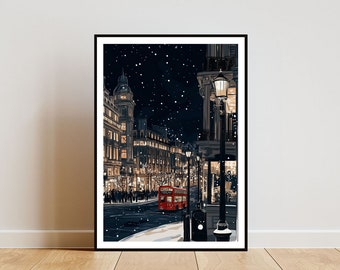 London Poster, England Print, London Wall Art, Travel Poster, London Print, London England, Christmas Wall Art, Pastel Art, UK, Red Bus Art