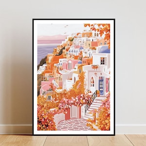 Pôster de Santorini, Impressão de Santorini, Arte de Parede da Grécia, Pôster de Viagem, Impressão Grega, Santorini Grécia, Arte de Parede de Santorini, Arte Grega, Arte de Outono