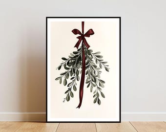 Mistletoe Poster, Living Room Wall Art, Christmas Print, Christmas Decor, Living Room Poster, Mistletoe Wall Art, Mistletoe Print, Bow Print