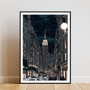 Póster de Nueva York, Impresión de Nueva York, Arte mural de Estados Unidos, Póster de parque de Nueva York, Impresión de EE. UU., Arte de EE. UU. del Empire State Building, Póster navideño de Nueva York