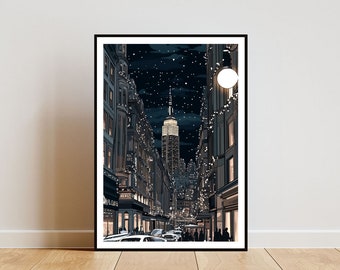 New York Poster, New York Print, America Wall Art, New York Park Poster, USA Print, Empire State Building USA Art, New York Christmas Poster