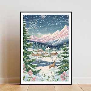 Lapland Poster, Lapland Print, Lapland Wall Art, Travel Poster, Finland Print, Lapland Finland, Scandinavia Wall Art, Pastel Art, Christmas