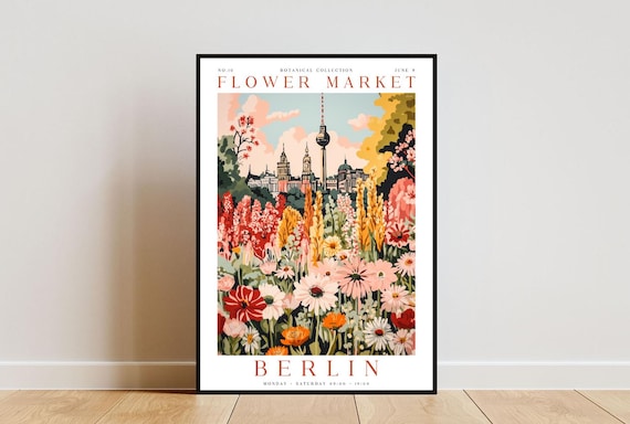 Berlin Flower Market Poster, Berlin Poster, Flower Market Print, Flower Wall Art, Botanical Poster, Floral Wall Art, Pink Flower Poster