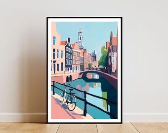 Amsterdam Poster, Holland Print, Netherlands Wall Art, Travel Poster, Netherlands Print, Amsterdam Netherlands Wall Art, Amsterdam Painting