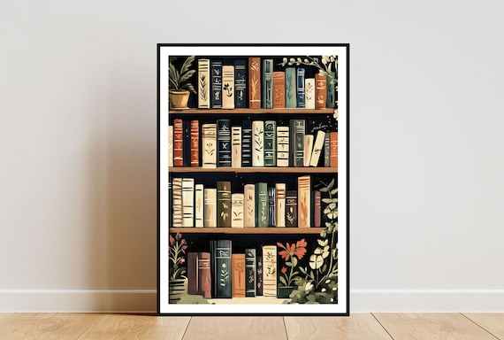 Bookshelf Poster, Book Print, Book Wall Art, Book Art Poster, Library Print, Living Room Poster, Vintage Wall Art, Boho Print, Book Poster