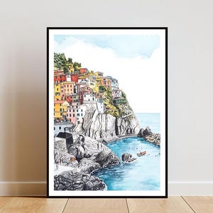 Poster Cinque Terre, impression Cinque Terre, art mural Italie, affiche de voyage, impression Italie, aquarelle Cinque Terre, art mural européen, art Italie