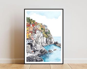 Cinque Terre Poster, Cinque Terre Print, Italy Wall Art, Travel Poster, Italy Print, Cinque Terre Watercolour, European Wall Art, Italy Art