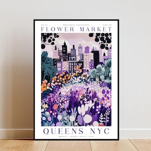 Queens New York Flower Market Poster, New York Poster, Flower Market Print, Flower Wall Art, Botanical Poster, Purple Flower Poster