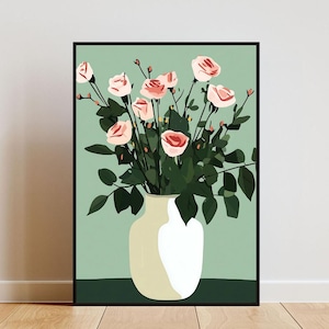 Póster de rosa, impresión de rosa, impresión botánica, impresión de flores, póster de flores, póster tropical, impresión boho, arte de pared de rosas, póster de flores rosas