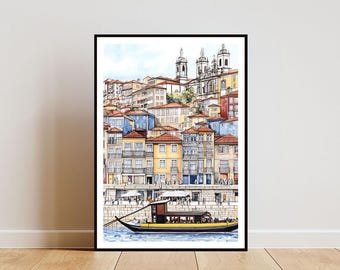 Porto Poster, Porto Print, Portugal Wall Art, Porto Travel Poster, Portugal Print, Porto Watercolour, Porto Portugal Art, European Wall Art