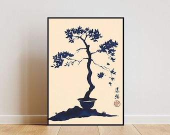 Vintage Bonsai Tree Poster, Japanese Print, Japanese Bonsai Tree Wall Art, Flower Print, Japan Art, Oriental Decor, Japanese Art, Floral Art