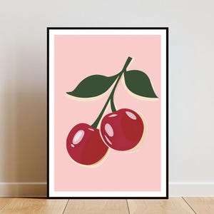 Cherry Poster, Kitchen Print, Cherry Wall Art, Fruit Poster, Cherry Print, Cherries Wall Art, Kitchen Poster, Fruit Print, Pink Poster