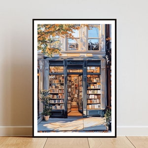 Bookshop Painting, Vintage Bookshop Poster, Book Print, Bookstore Wall Art, Book Art Poster, Library Print, Bookshop, Book Wall Art