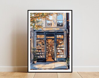Bookshop Painting, Vintage Bookshop Poster, Book Print, Bookstore Wall Art, Book Art Poster, Library Print, Bookshop, Book Wall Art