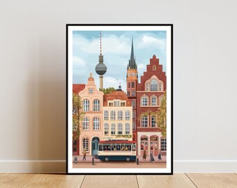 Berlinposter, Berlintryck, Berlinväggkonst, Reseposter, Tysklandtryck, Berlin Tyskland, Tysklandväggkonst, Europaposter, Pastellkonst