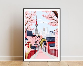 Póster de Tokio, impresión japonesa, arte mural japonés, póster de viaje, impresión de Tokio, Tokio, Japón, arte mural de la Torre de Tokio, póster de Japón, decoración japonesa