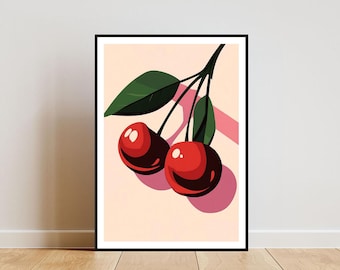 Cherry Poster, Kitchen Print, Cherry Wall Art, Fruit Poster, Cherry Print, Cherry Fruit Wall Art, Kitchen Poster, Fruit Print, Kitchen Art