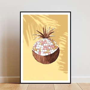Disco Coconut Poster, Kitchen Print, Coconut Wall Art, Fruit Art, Coconut Print, Kitchen Art, Kitchen Poster, Fruit Print, Disco Fruit Print