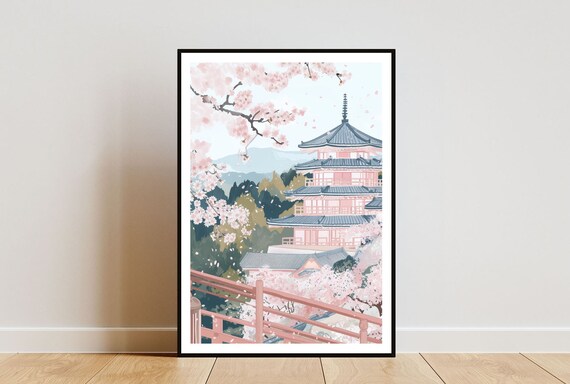 Kyoto Poster, Honshu Print, Japan Wall Art, Travel Poster, Japanese Print, Kyoto Japan, Kyoto Wall Art, Japanese Poster, Pastel Art, Temple