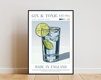 Gin And Tonic Poster, Kitchen Print, Alcohol Wall Art, Cocktail Print, Gin And Tonic Cocktail Print, Kitchen Wall Art, Cocktail Bar Poster
