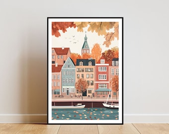 Copenhagen Poster, Scandinavia Print, Denmark Wall Art, Travel Poster, Copenhagen Print, Copenhagen Denmark, European Wall Art, Pastel Art