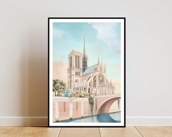 Notre-Dame Poster, Paris Print, France Wall Art, Travel Poster, Notre-Dame France, Notre-Dame Wall Art, French Poster, Pastel Art, Parisian