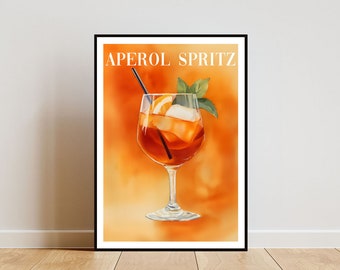 Plakat Aperol Spritz, wydruk do kuchni, grafika ścienna z alkoholem, wydruk koktajlowy, wydruk koktajlowy Aperol Spritz, plakat do kuchni, plakat do baru koktajlowego