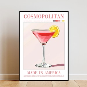 Póster cosmopolita, impresión de cocina, arte mural sobre alcohol, impresión de cócteles, impresión de cócteles cosmopolitas, arte mural de cocina, póster de bar de cócteles
