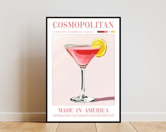 Cosmopolitan Poster, Kitchen Print, Alcohol Wall Art, Cocktail Print, Cosmopolitan Cocktail Print, Kitchen Wall Art, Cocktail Bar Poster