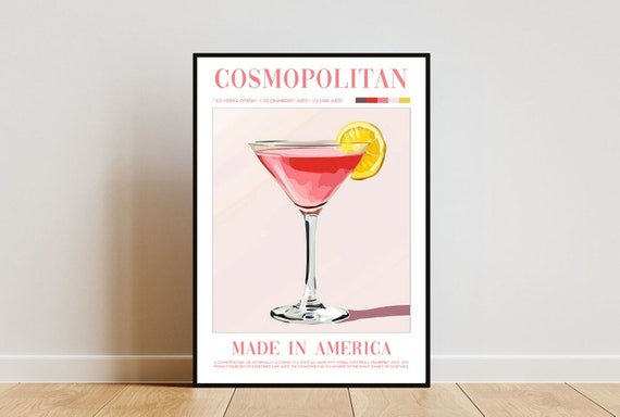 Cosmopolitan Poster, Kitchen Print, Alcohol Wall Art, Cocktail Print, Cosmopolitan Cocktail Print, Kitchen Wall Art, Cocktail Bar Poster