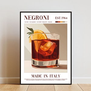 Negroni Poster, Küche Druck, Alkohol Wandkunst, Cocktail Print, Negroni Cocktail Druck, Küche Wandkunst, Cocktailbar Poster, Negroni Kunst