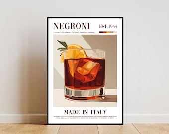 Negroni Poster, Kitchen Print, Alcohol Wall Art, Cocktail Print, Negroni Cocktail Print, Kitchen Wall Art, Cocktail Bar Poster, Negroni Art