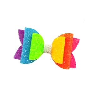 Neon Rainbow Bow | Summer Bow | Glitter Bow | Rainbow Glitter