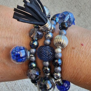 Blue Baubles Peace Stretch Bracelet Stack!  Peace Love Karma Beaded Stacks Funky Fun Tranquility Serenity Yoga Zen RockTheLayeredLook!
