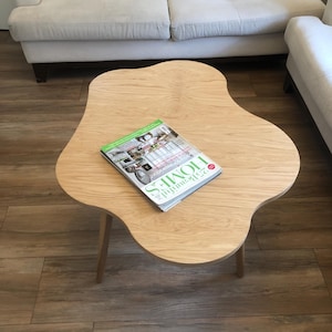 Wood Coffee Table With Wood Legs,Wooden Coffee Table Mini,Unique Coffee Table for Farmhouse,Modern Coffee Table