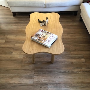 Wavy Coffee Table Wood , OAK Irregular Modern Wood Coffee Table , Unique Coffee Table Boho