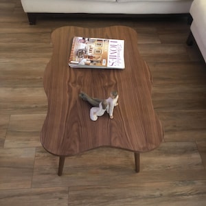 Walnut Coffee Table Wood , Wavy Walnut Modern Wood Coffee Table , Unique Coffee Table