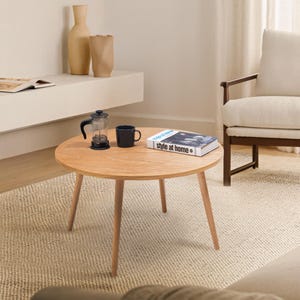 OAK Modern Round Coffee Table , Scandinavian Solid Wood Coffee Table , Small Center Table Round