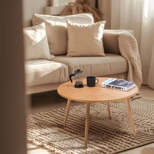 Wooden Round Coffee Table, Oak Coffee Table Round, Oak Wood Low Coffee Table, Modern Coffee Table Round