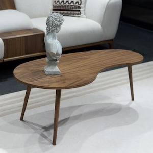 Walnut Kidney Shaped Coffee Table: Modern Walnut Wooden Coffee Table